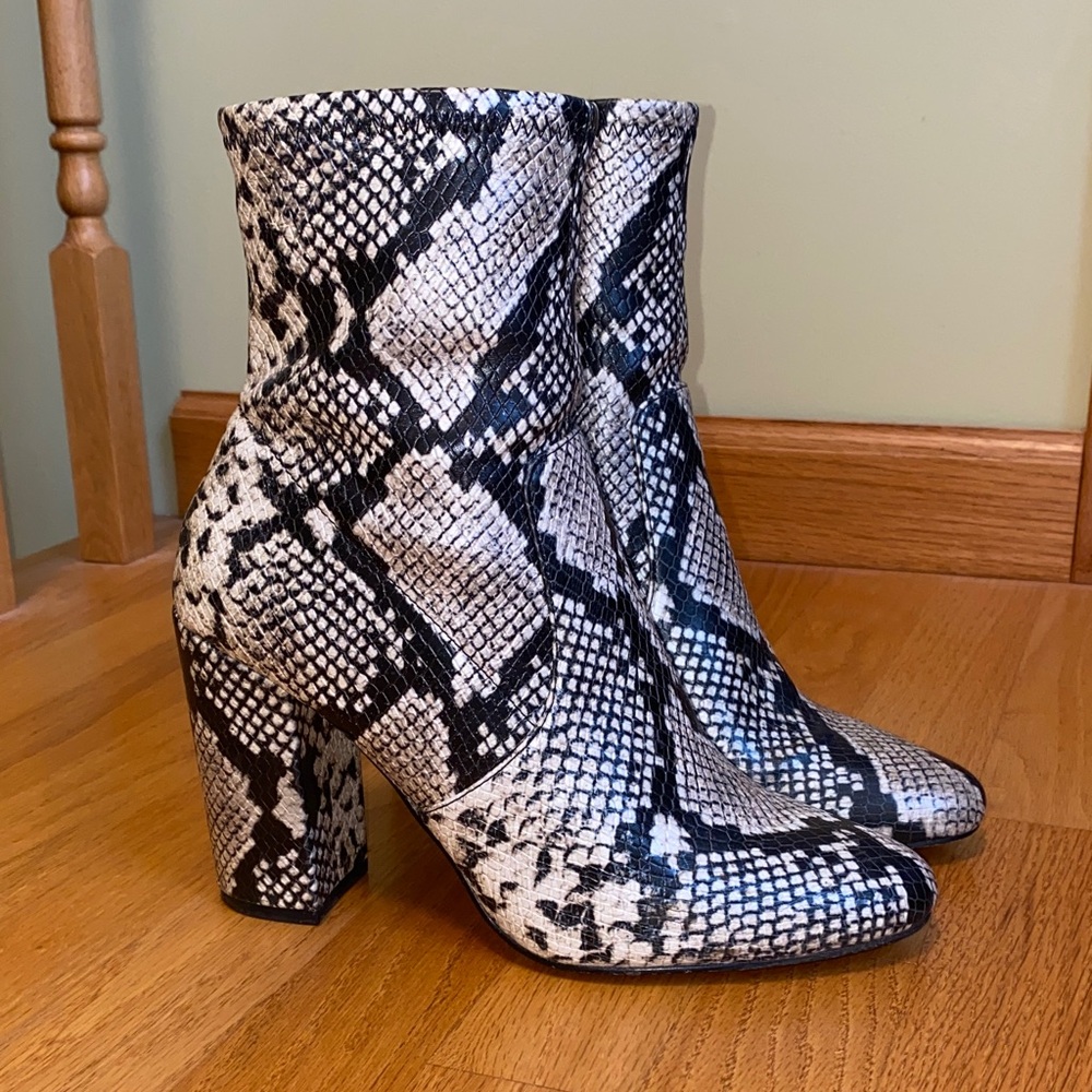 Aldo Black and White Snake Print Heeled Boots